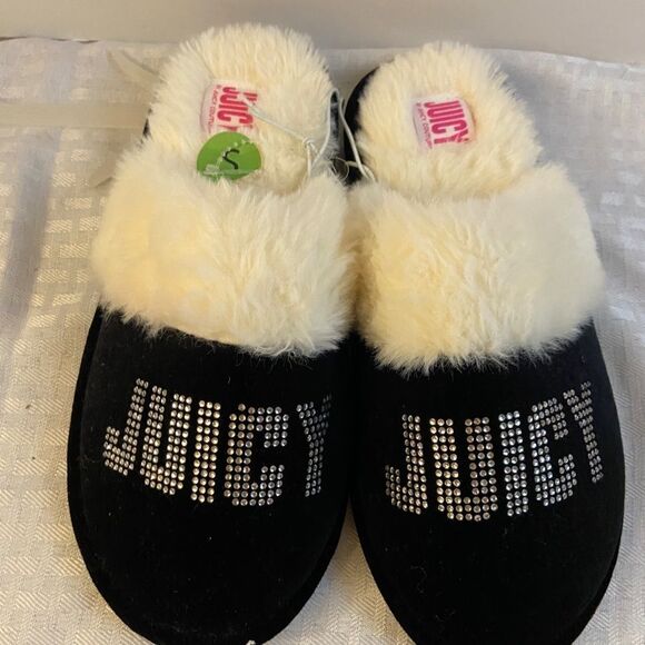 Juicy Couture Slippers  Gabi Crystal Small fur lined new - Picture 2 of 5